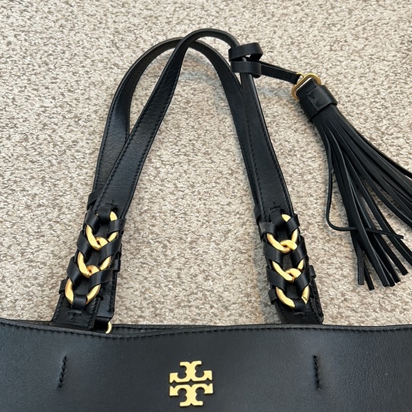 Tory Burch “Brooke” Suede and Smooth Leather Tote in Black - Picture 6 of 16